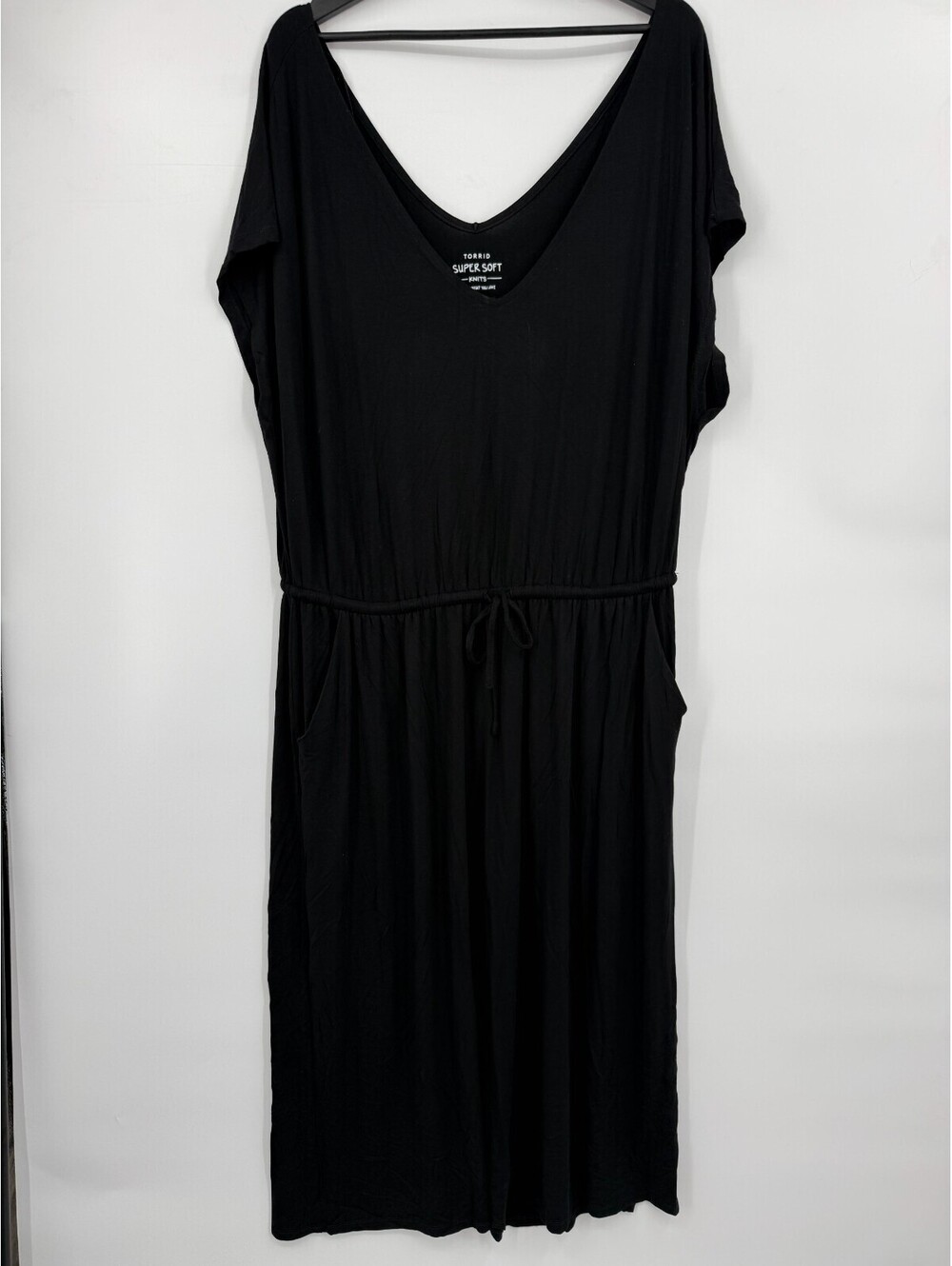 Torrid Womens Super Soft Knit Midi Dress Black V-Neck Drawstring Waist Pockets 3